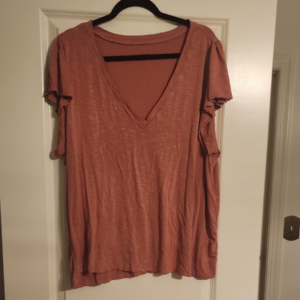 Torrid Coral V-Neck Short Sleeve Tee